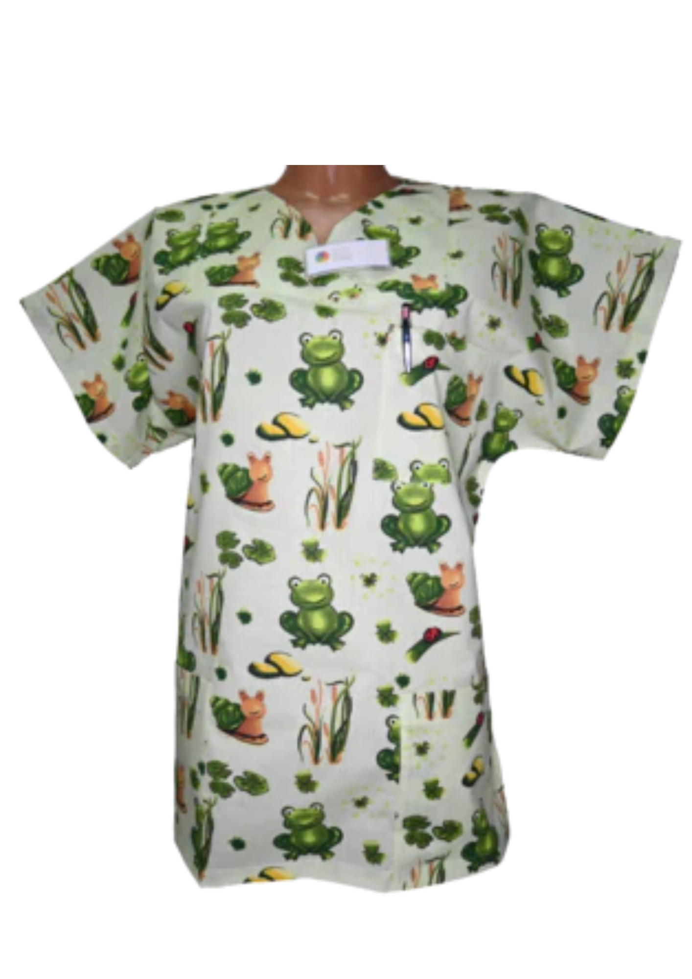 Kasack Frosch-Handgefertigt aus 100% Baumwolle, Froschmuster, Pflegebekleidung