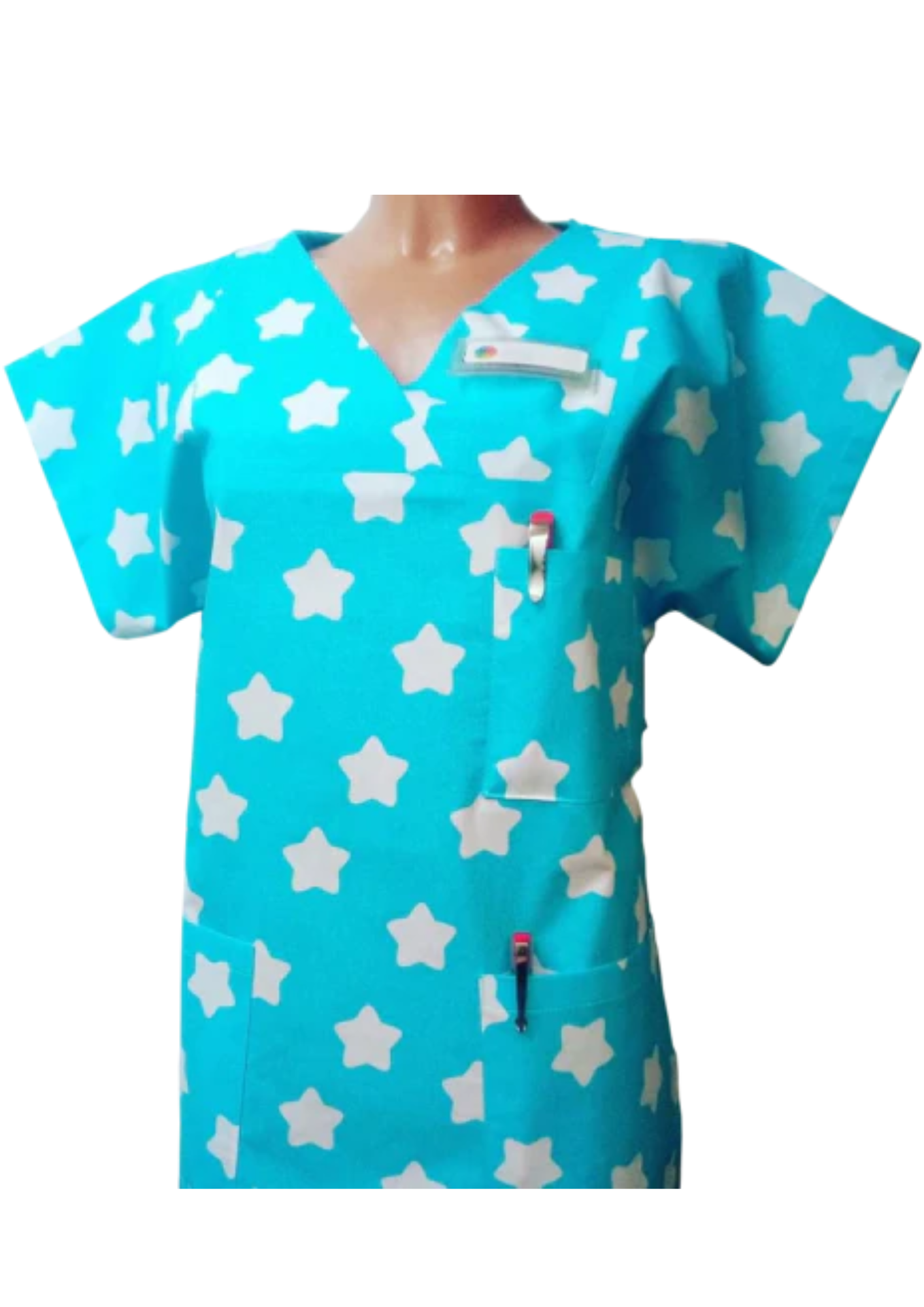 Kasack Sky- Handgefertigt aus 100% Baumwolle, Herzmuster, Pflegebekleidung