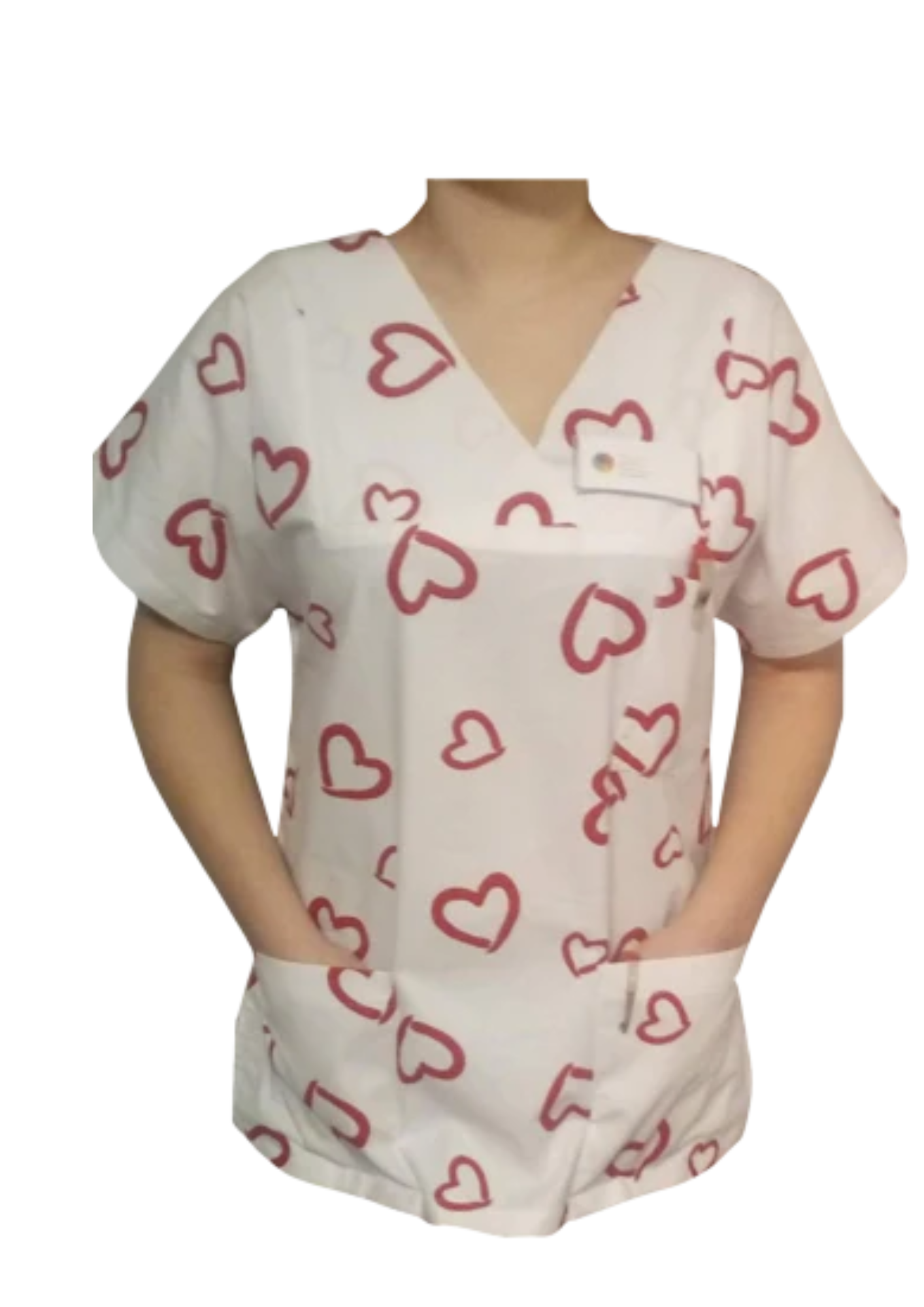 Kasack Herz rot- Handgefertigt aus 100% Baumwolle, Herzmuster, Pflegebekleidung