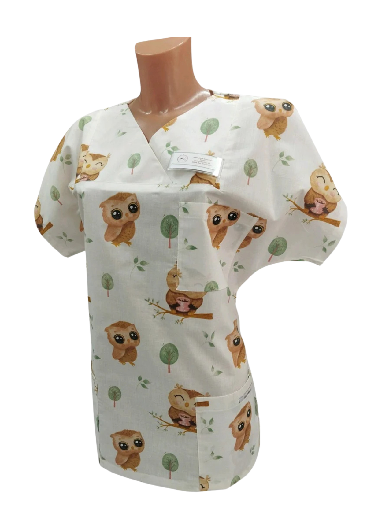 Kasack Eulchen- Handgefertigt aus 100 % Baumwolle, Eulenmuster, Pflegekasack