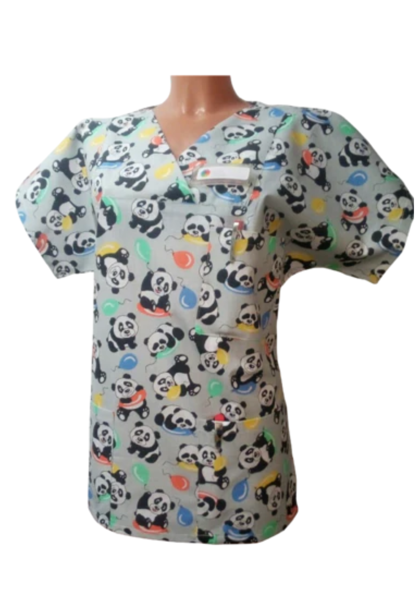 Kasack Panda- Handgefertigt aus 100% Baumwolle, Pandasmuster, Pflegebekleidung