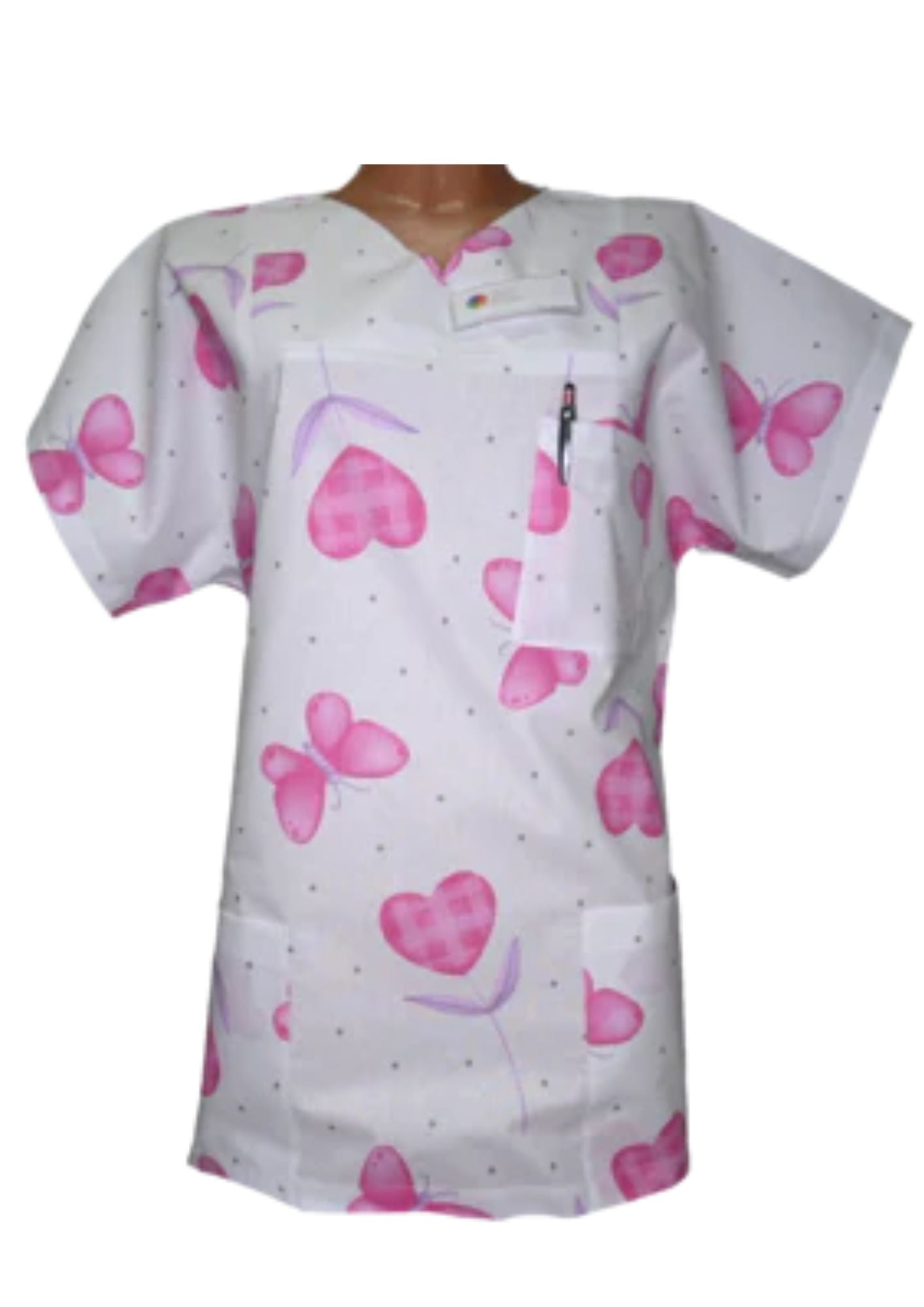 Kasack Rosenherz- Handgefertigt aus 100% Baumwolle, Herzmuster, Pflegebekleidung