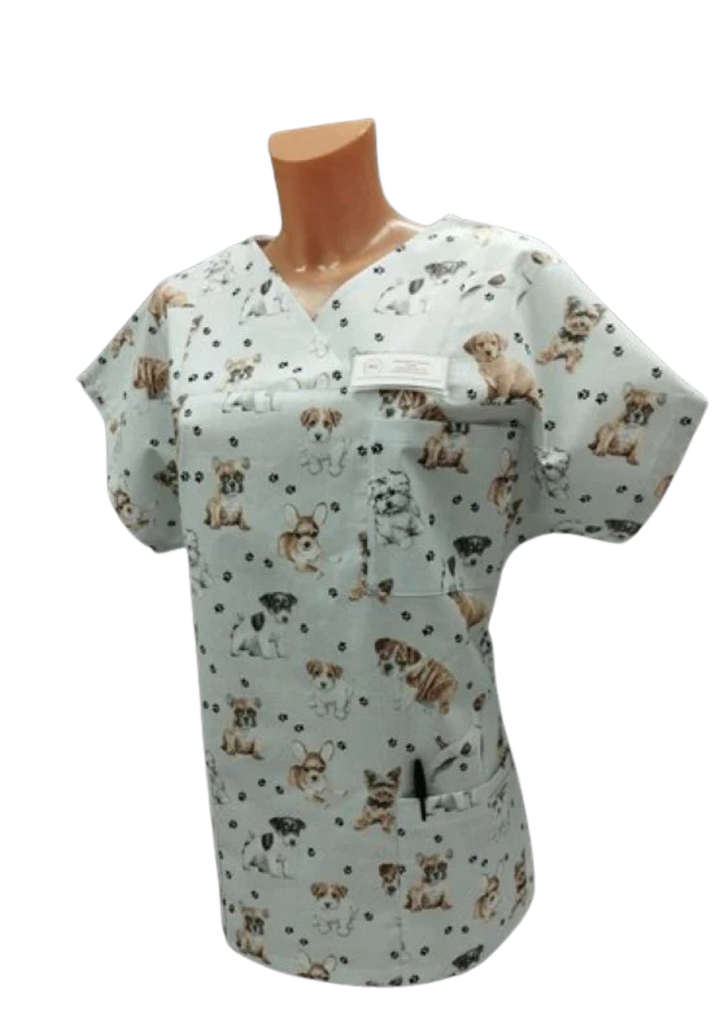 Kasack Hunde-  Handgefertigt aus 100% Baumwolle, Hundemuster, Pflegebekleidung