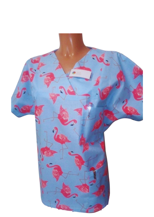 Kasack Flamingo- Handgefertigt aus 100 % Baumwolle, Sonnenblumenmuster, Pflegekasack