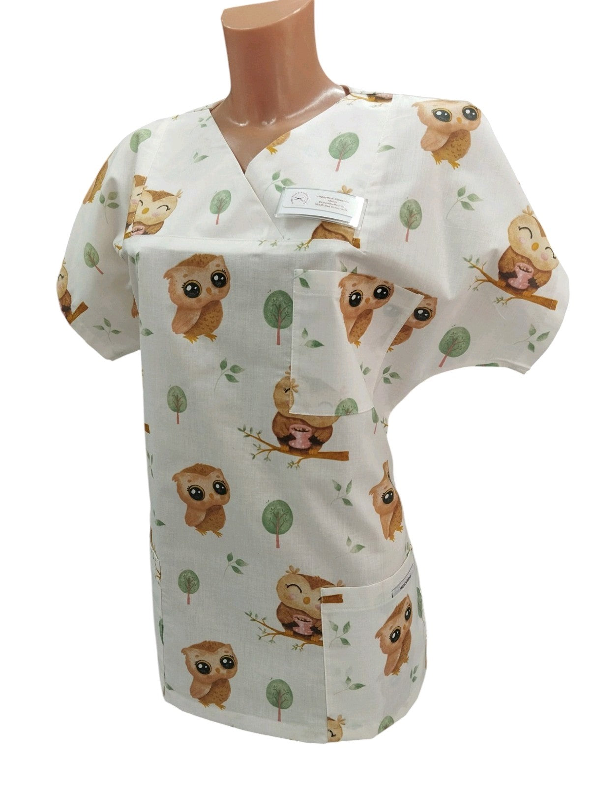 Kasack Eulchen- Handgefertigt aus 100 % Baumwolle, Eulenmuster, Pflegekasack