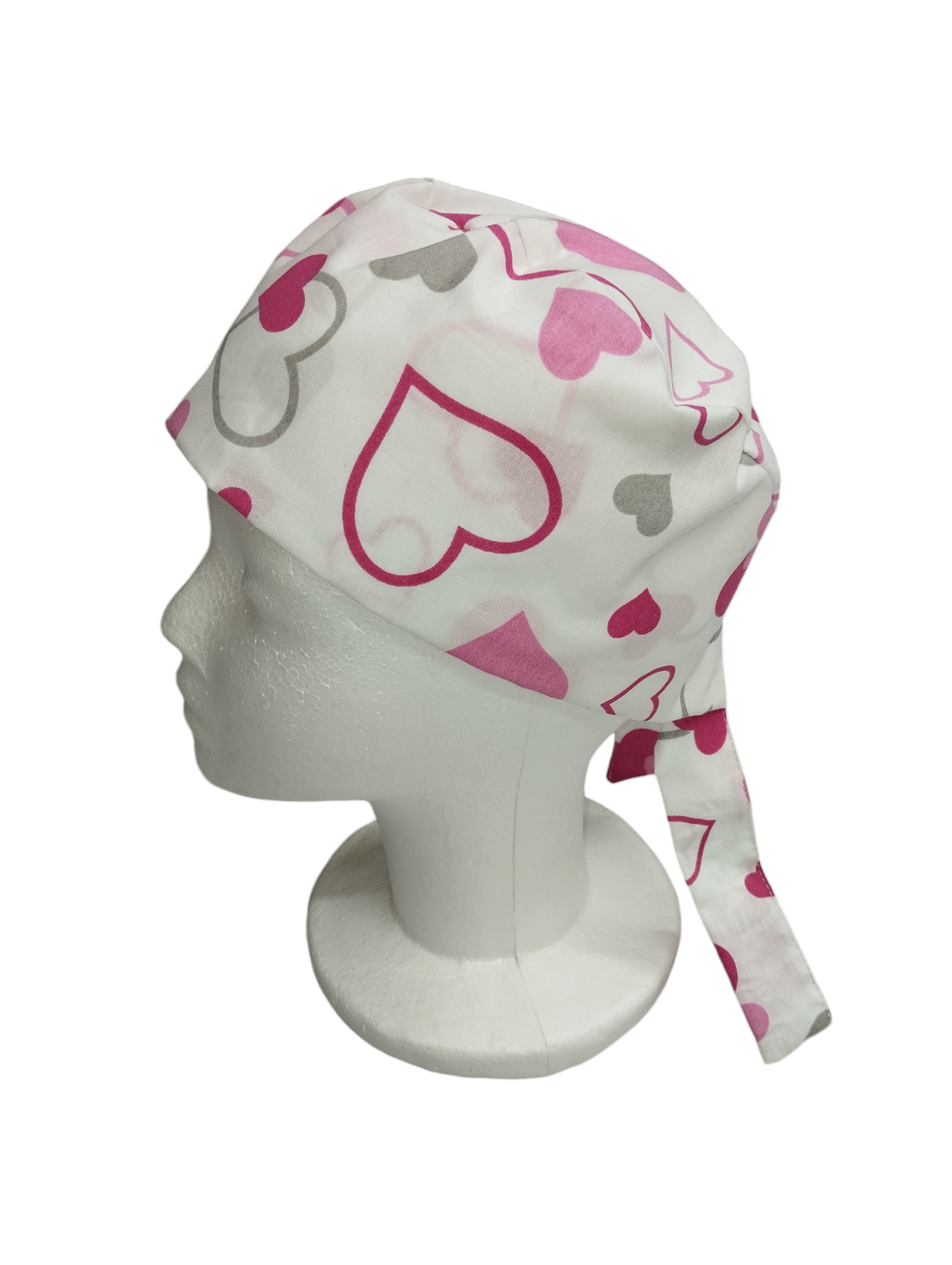 OP-Hauben Herz Rosa-Handgefertigt, Baumwolle, Herz-Motiv