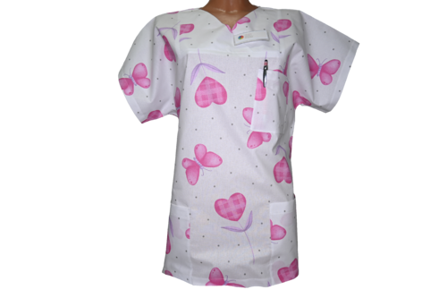 Kasack Rosenherz- Handgefertigt aus 100% Baumwolle, Herzmuster, Pflegebekleidung