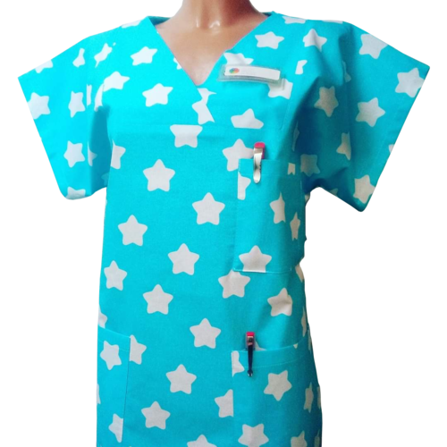 Kasack Sky- Handgefertigt aus 100% Baumwolle, Herzmuster, Pflegebekleidung