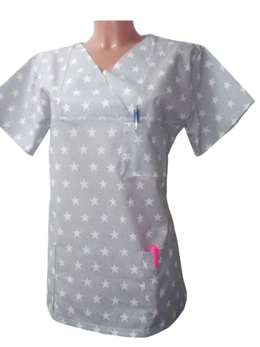 Kasack Sterne- Handgefertigt aus 100% Baumwolle, Mausmuster, Pflegebekleidung