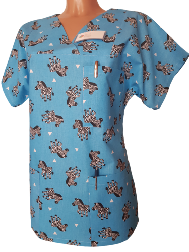 Kasack Zebra-Handgefertigt aus 100% Baumwolle, Zebramuster, Pflegebekleidung