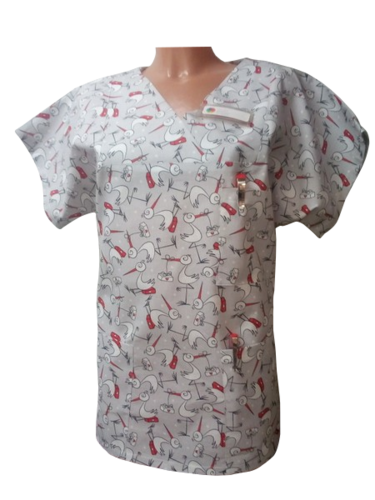 Kasack Störche- Handgefertigt aus 100% Baumwolle, Storchmuster, Pflegebekleidung