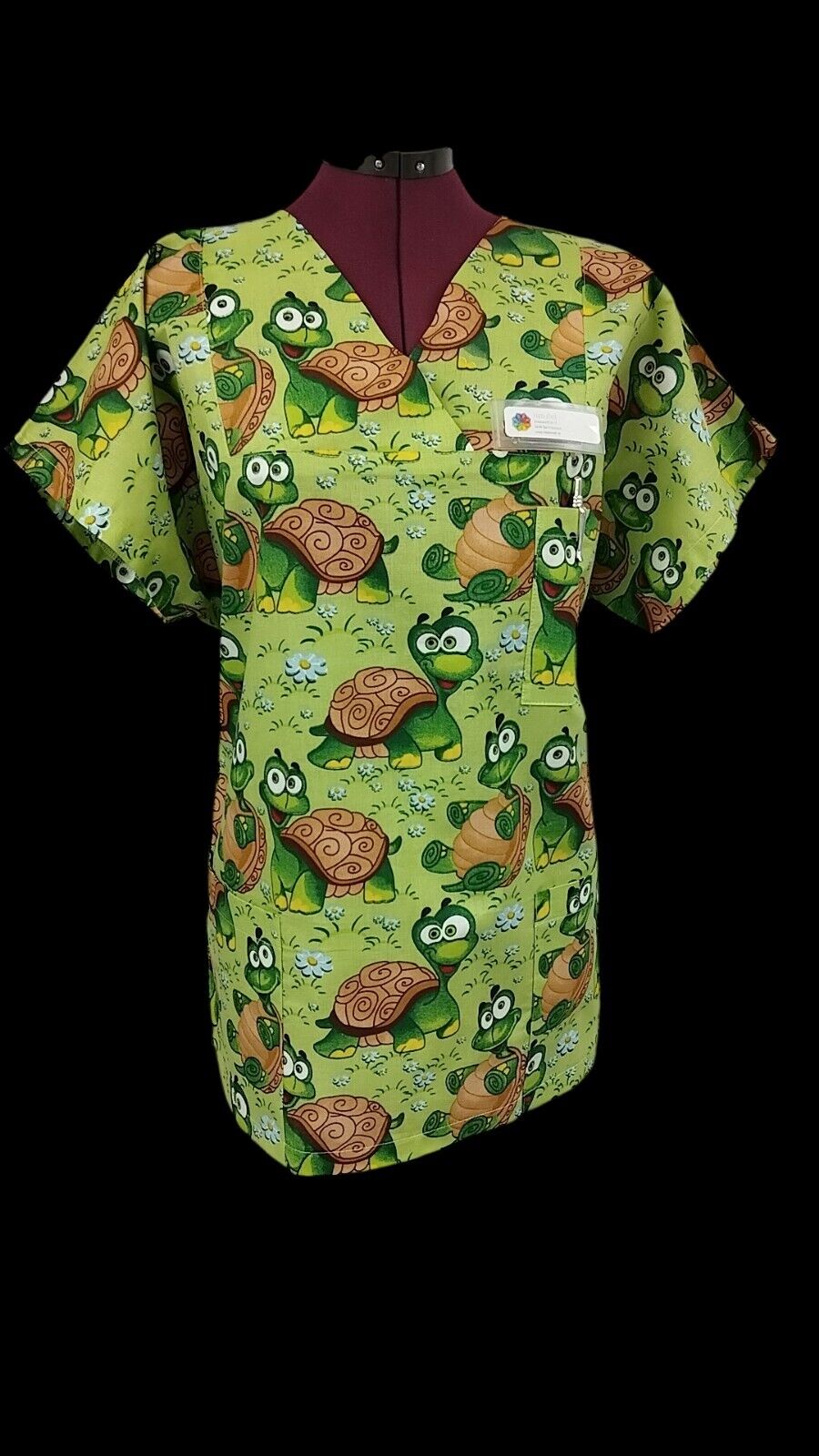 Kasack Schildkröte- Handgefertigt aus 100 % Baumwolle, Sonnenblumenmuster, Pflegekasack