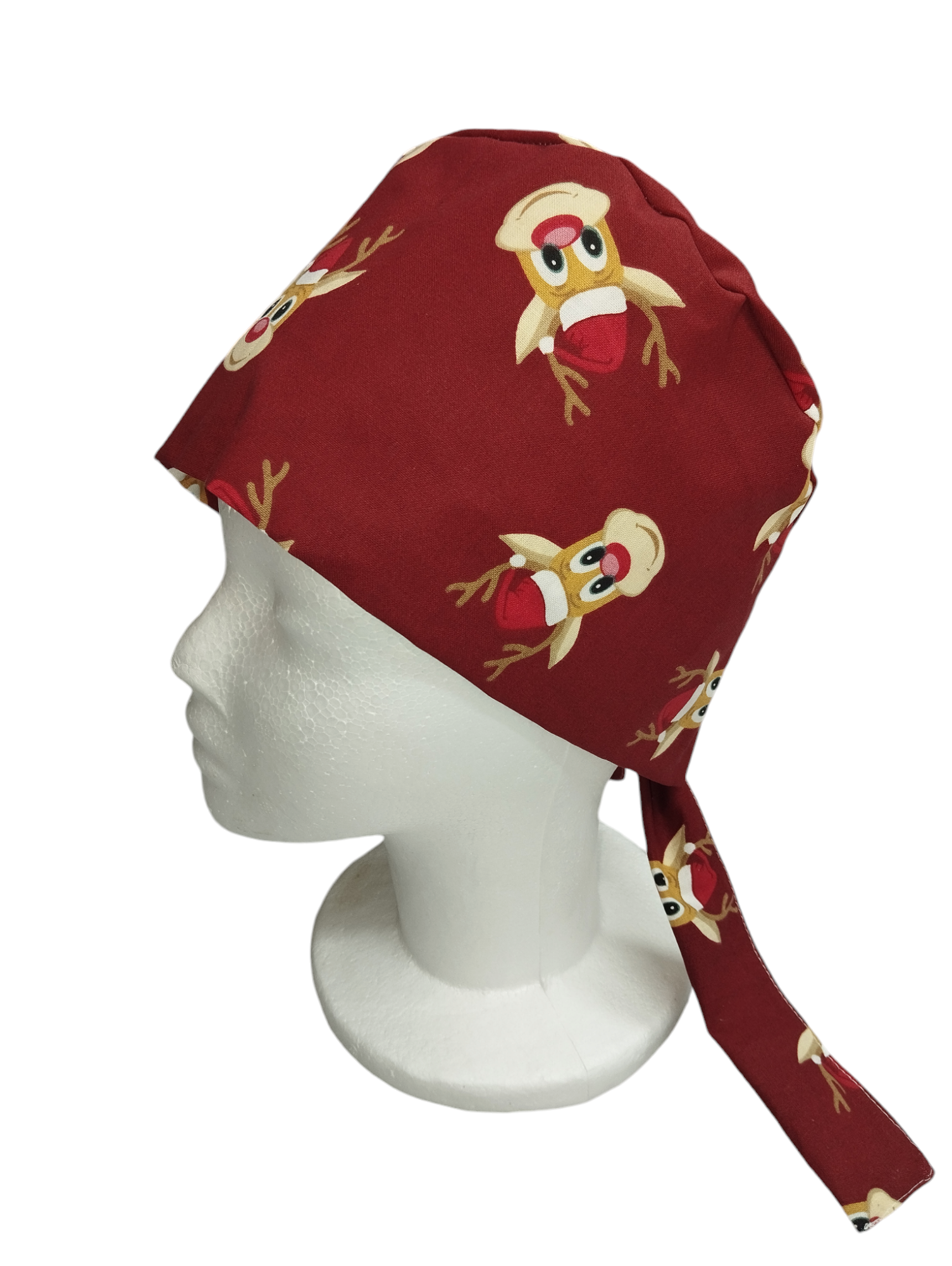 OP-Hauben Weihnachten Rot- Handgefertigt, Baumwolle, Rentier-Motiv 🎅🦌