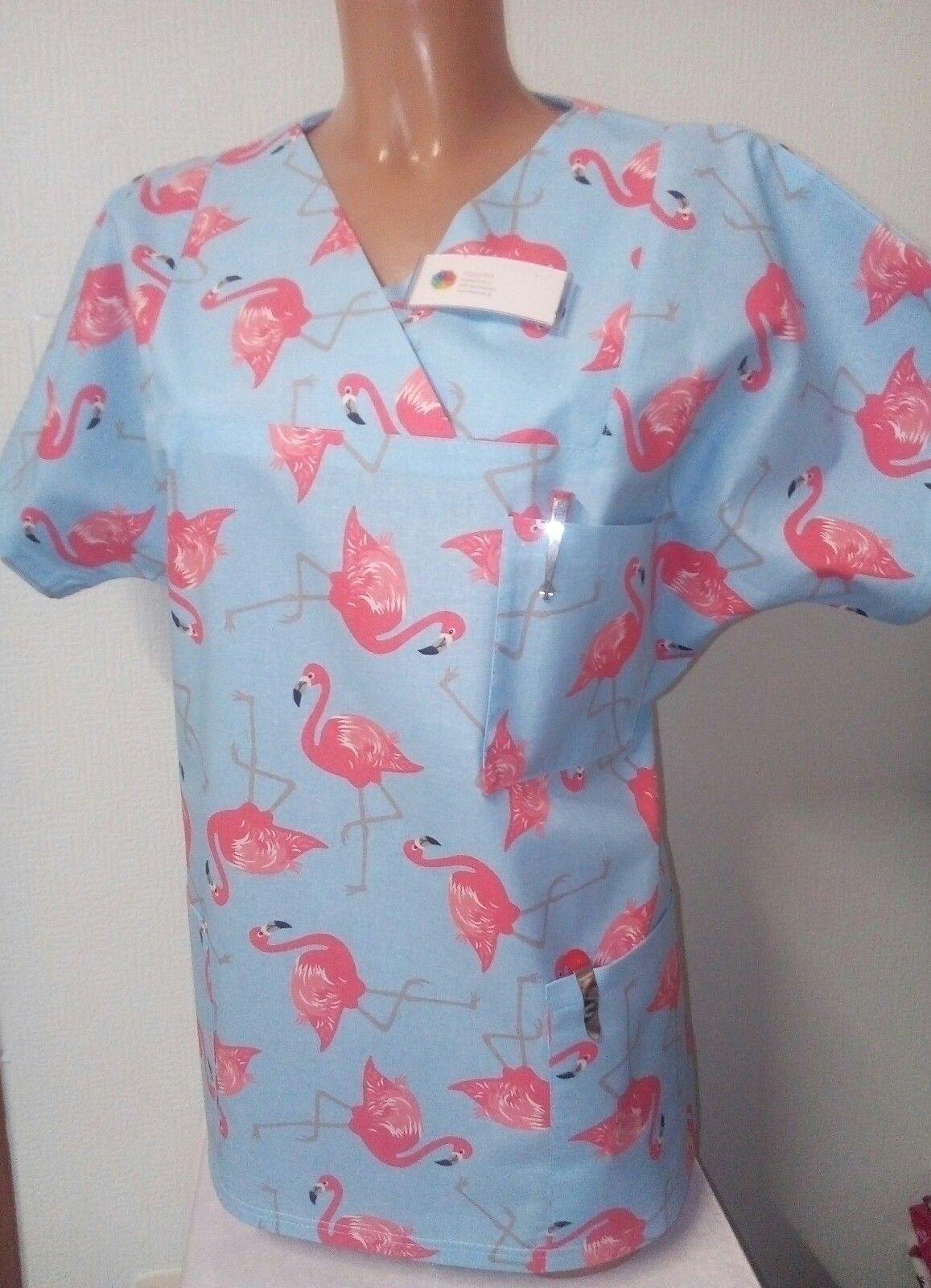 Kasack Flamingo- Handgefertigt aus 100 % Baumwolle, Sonnenblumenmuster, Pflegekasack