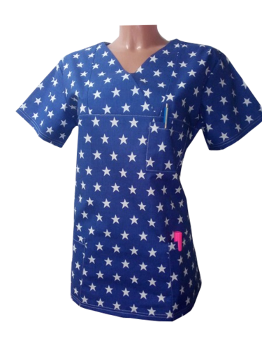 Kasack Sterne- Handgefertigt aus 100% Baumwolle, Mausmuster, Pflegebekleidung