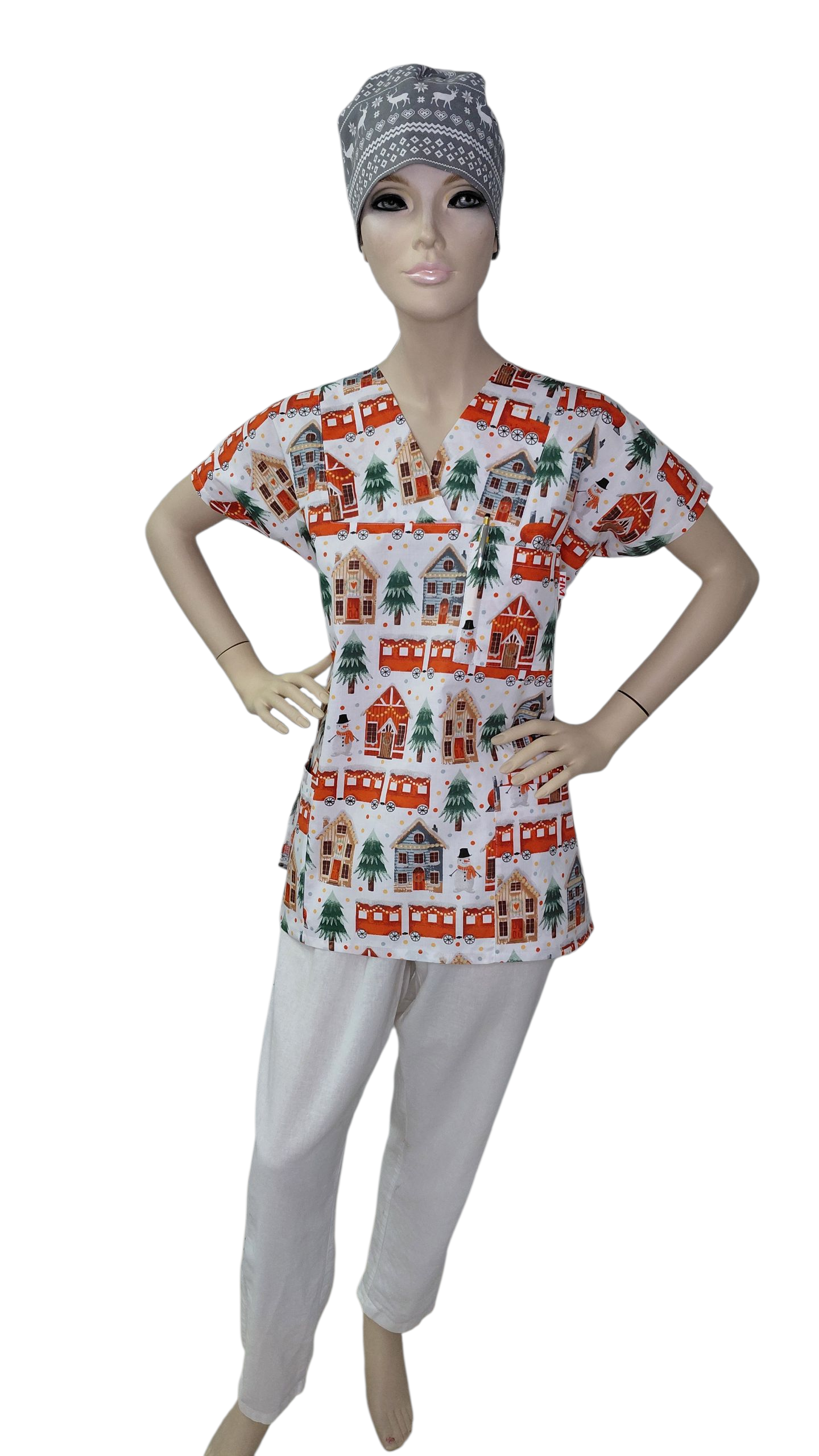 Weihnachts-Kasack Häuser & Bahn – Handarbeit Kasack Pflege Weihnachten