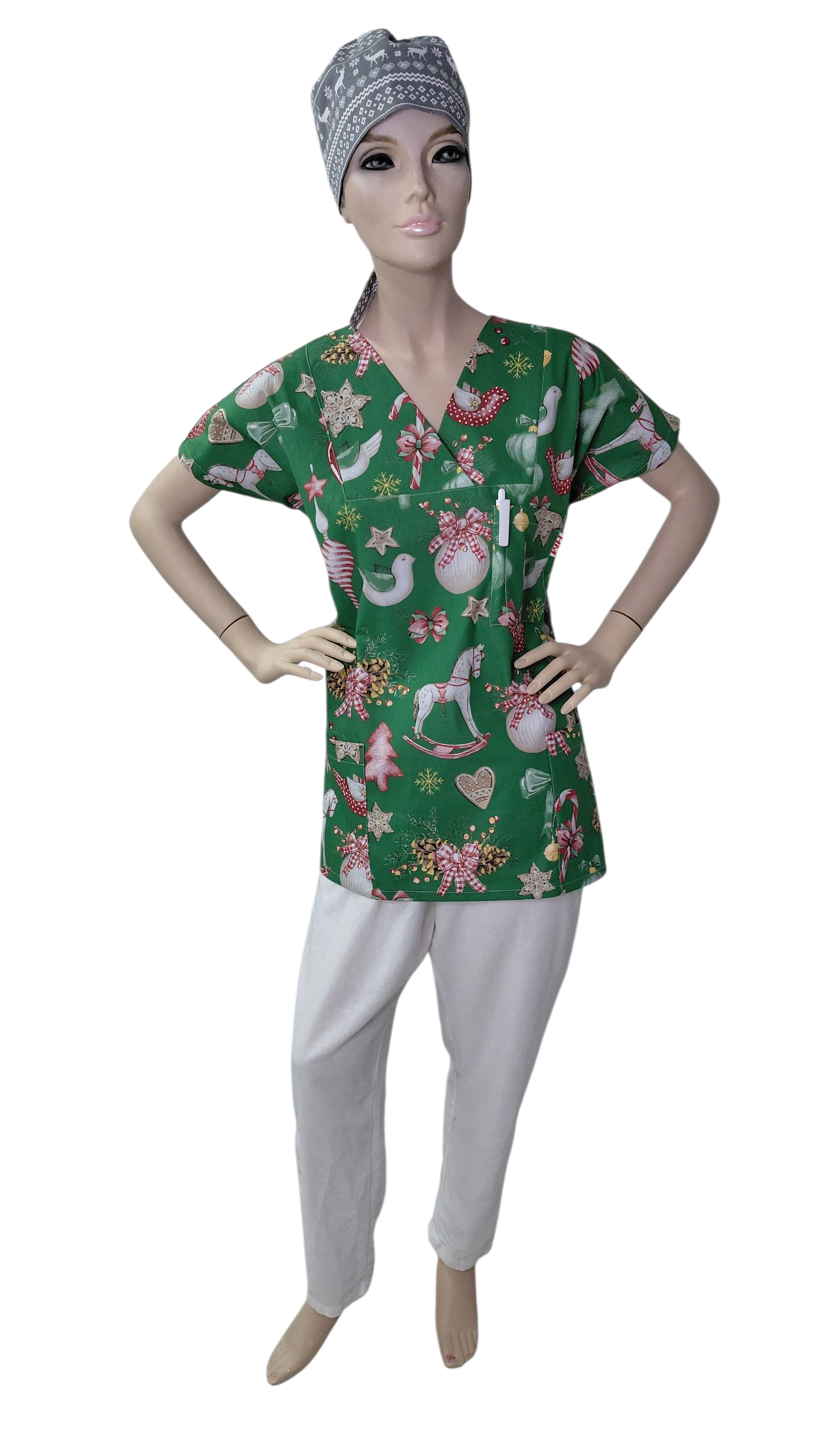 Weihnachts-Kasack Grün Zuckerstangen – Handarbeit Baumwolle, Pflege Kasack