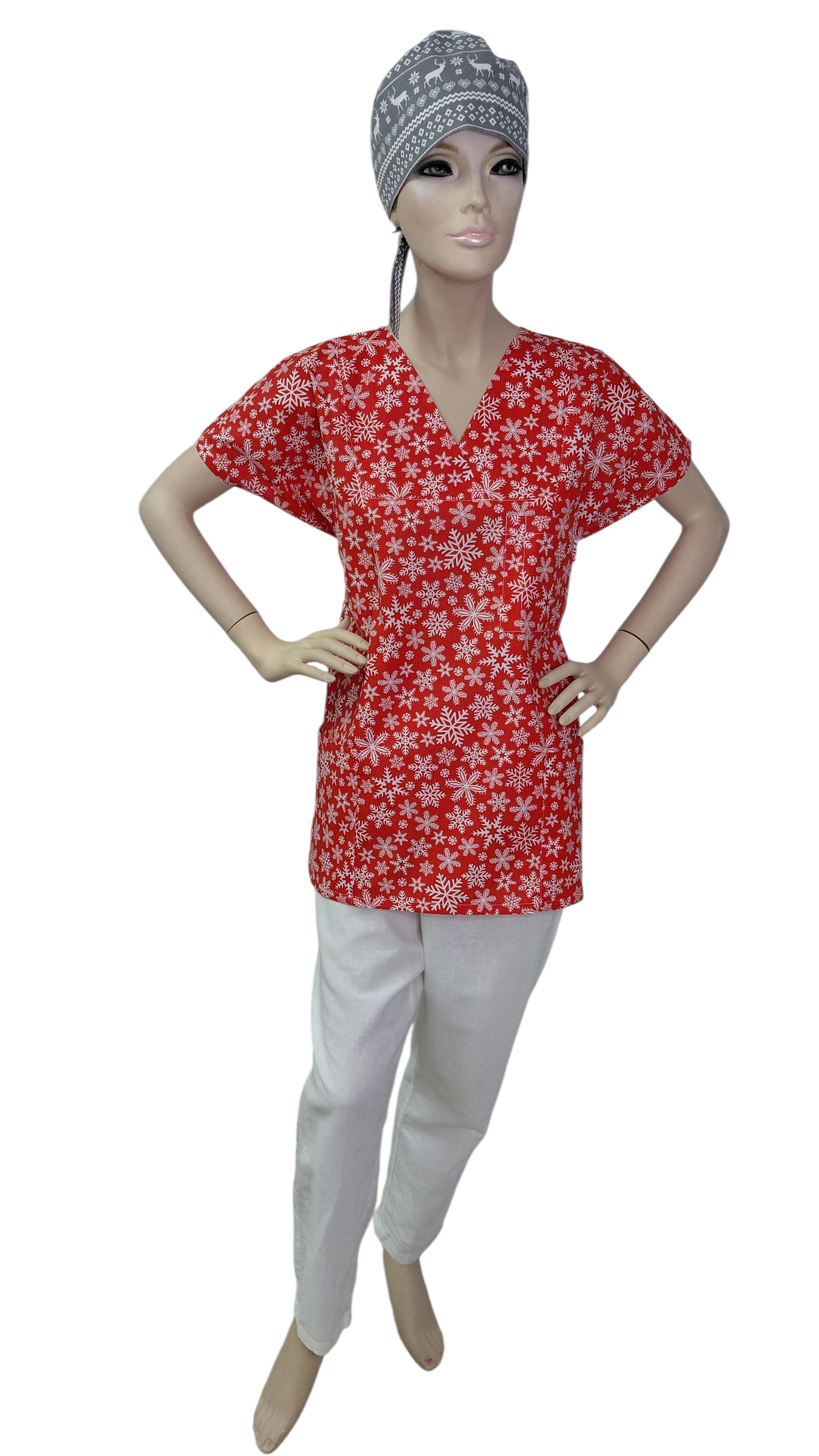 Weihnachts-Kasack Rot Sterne – Handgemachte Arbeitskleidung Pflege, Klinik