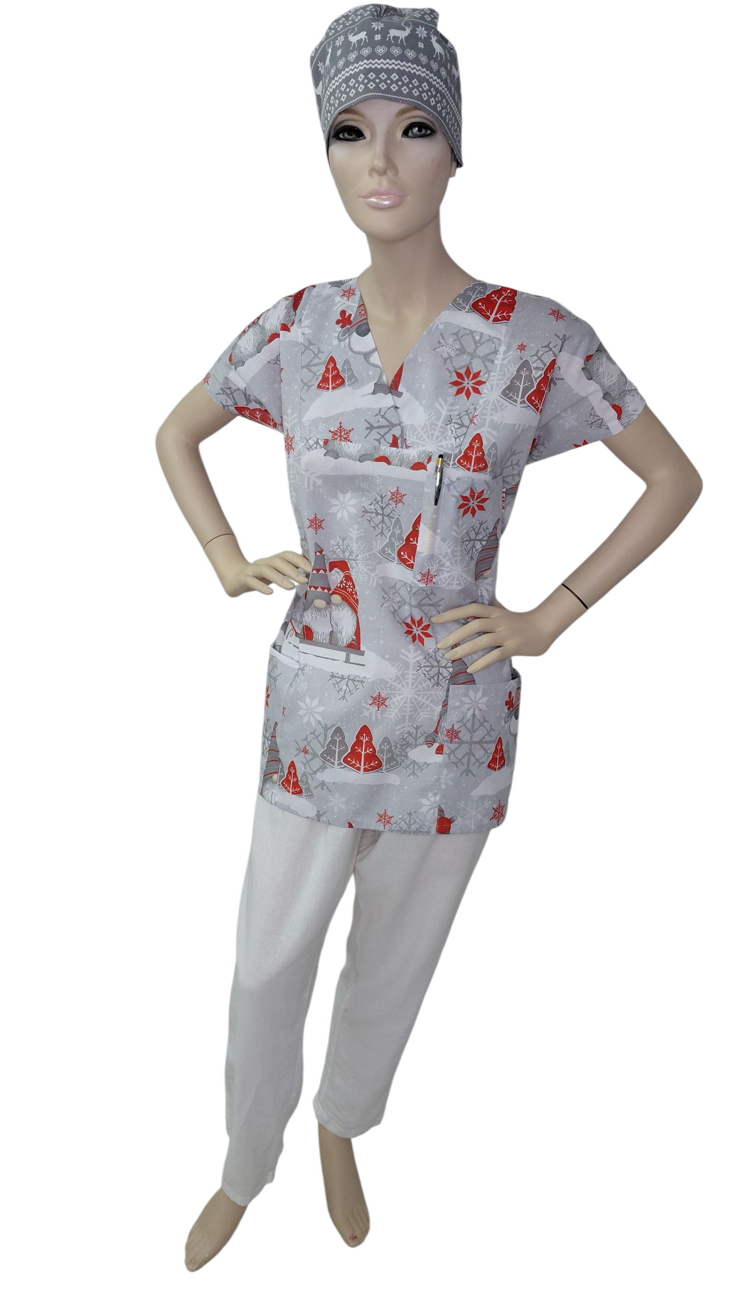 Weihnachts-Kasack Rot Wichtel – Handarbeit Baumwolle Pflege Kasack Praxis